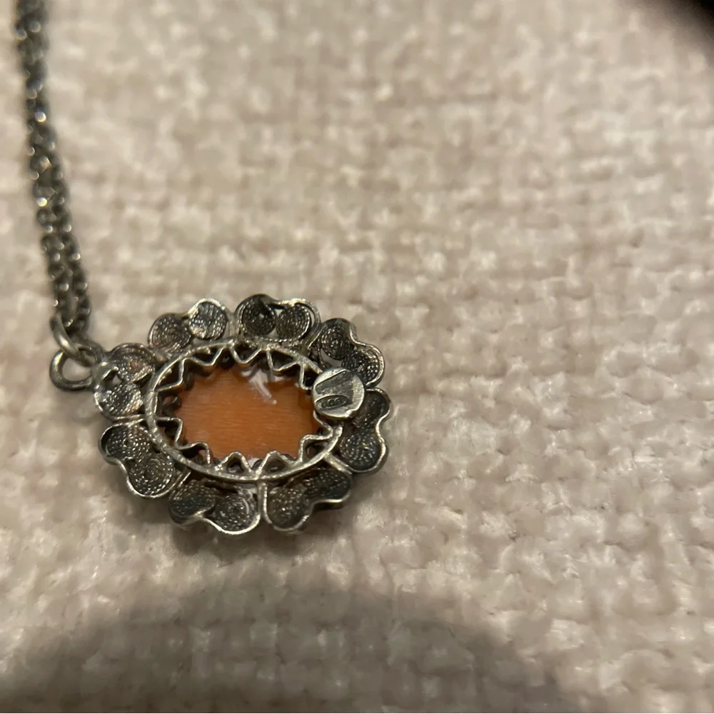 Vintage 800 Silver Cameo Pendant Necklace